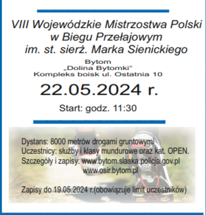 zdjęcie kolorowe: plakat zapraszający do udziału w biegu przełajowym imienia starszego sierżanta Marka Sienickiego