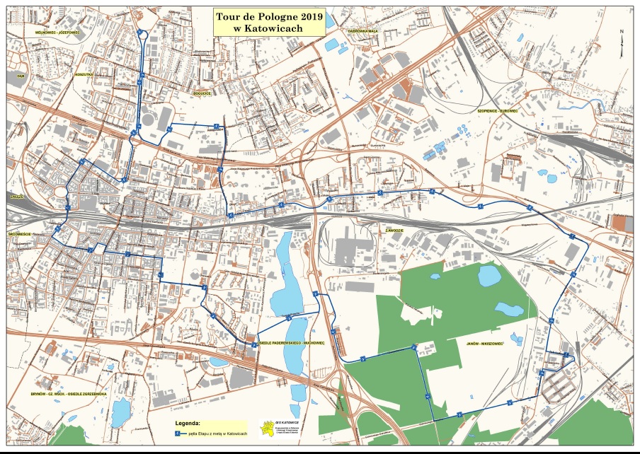 Mapa wyścigu kolarskiego  w Katowicach 