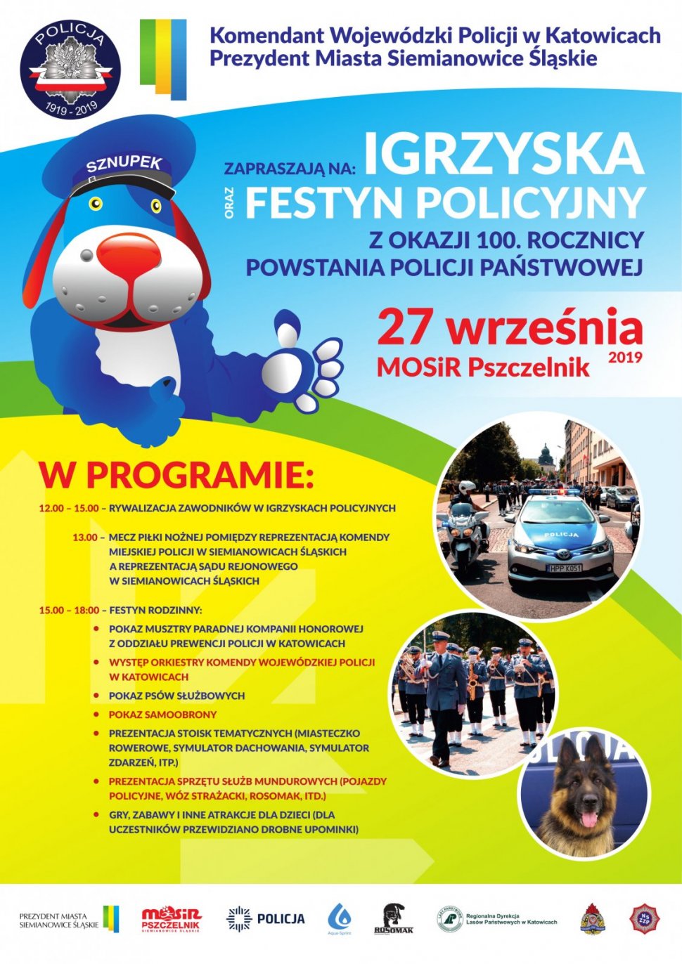 zdjęcie kolorowe: plakat promujący Igrzyska Policyjne i Festyn w Siemianowicach Śląskich, który odbędzie się 27 września 2019 r.