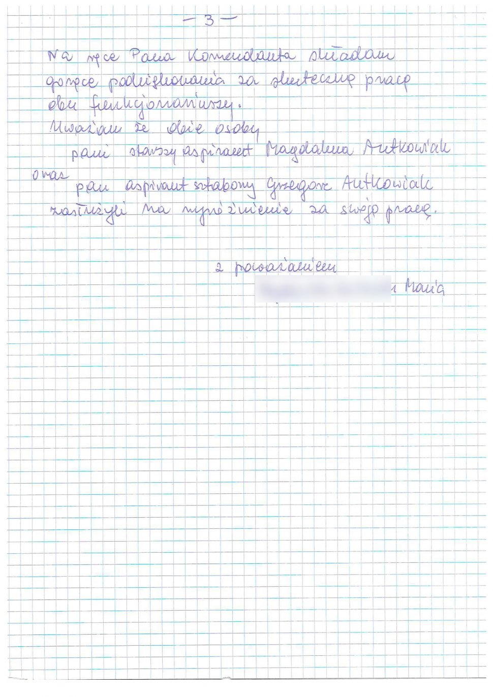 zdjęcie listu - podziękowania dla policyjnego małżeństwa z Katowic