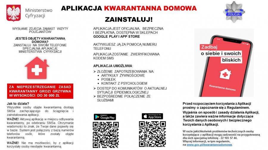zdjęcie kolorowe: plakat promujący aplikację na telefon komórkowy „Kwarantanna domowa” 