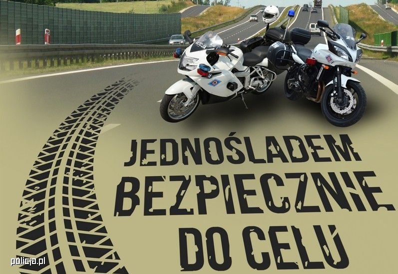 zdjęcie kolorowe: motocykle na plakacie "Jednośladem bezpiecznie do celu"