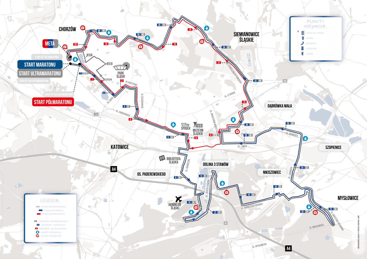 zdjęcie kolorowe: mapa z zaznaczoną trasą 16. Silesia Marathon