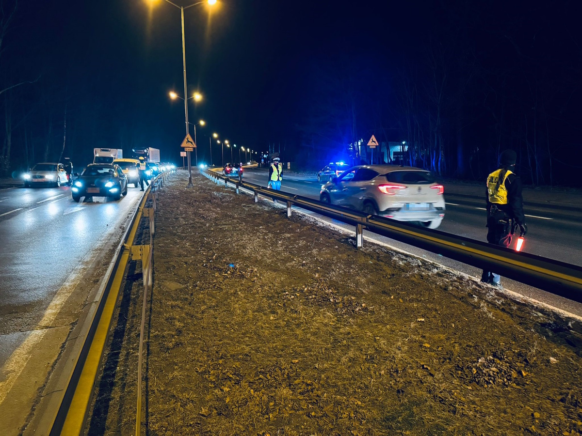 Na zdjęciu policjanci w trakcie prowadzonych kontroli