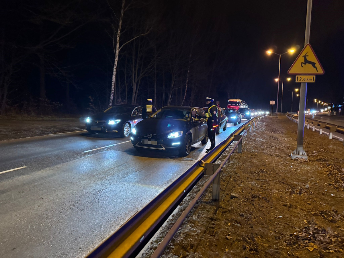 Na zdjęciu policjanci w trakcie prowadzonych kontroli