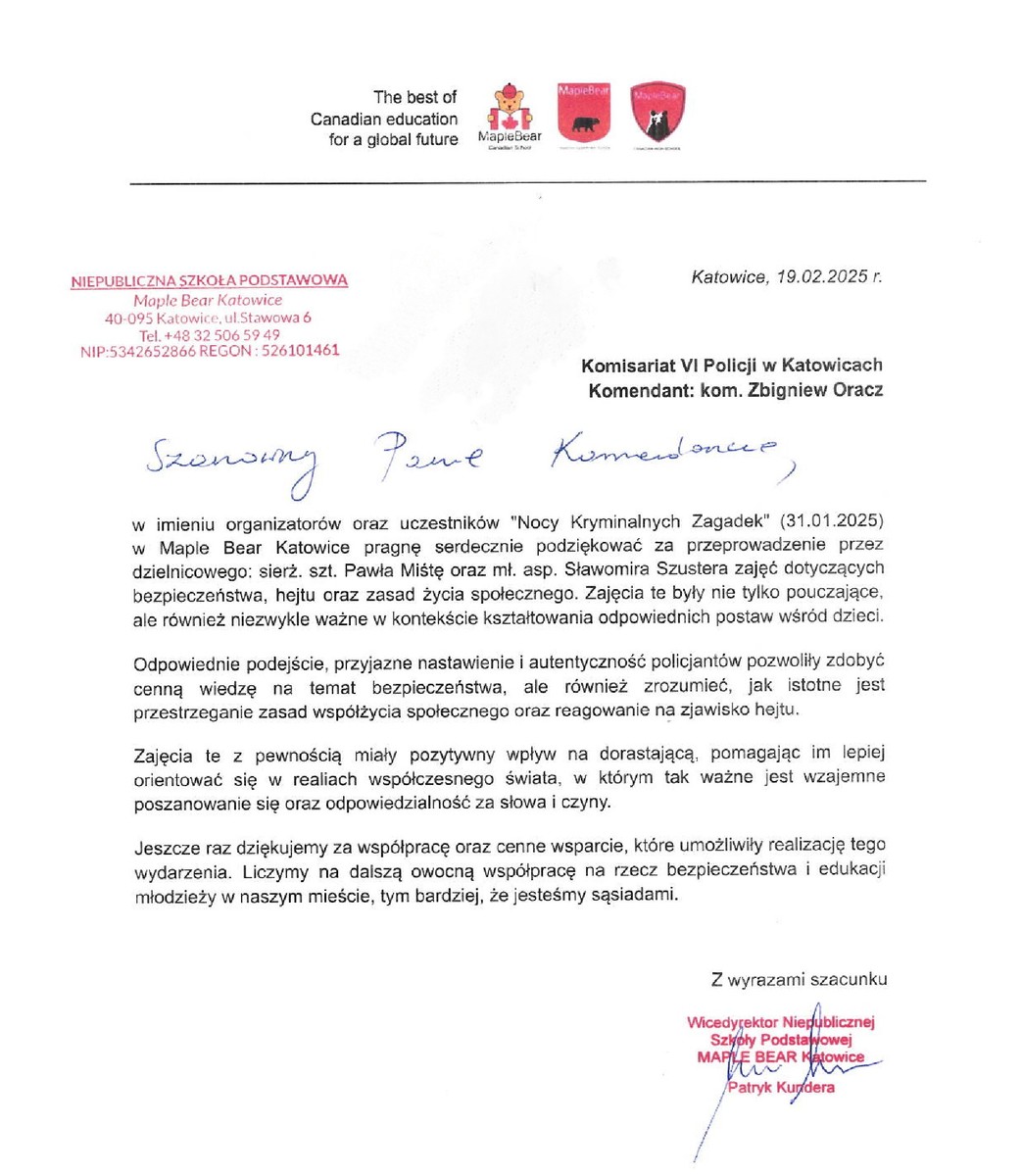 na zdjęciu treść podziękowań