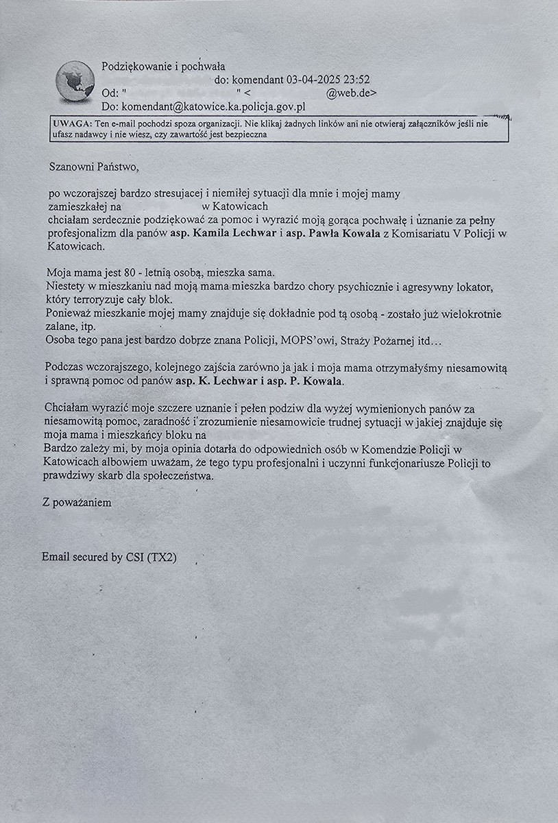 na zdjęciu treść podziękowań