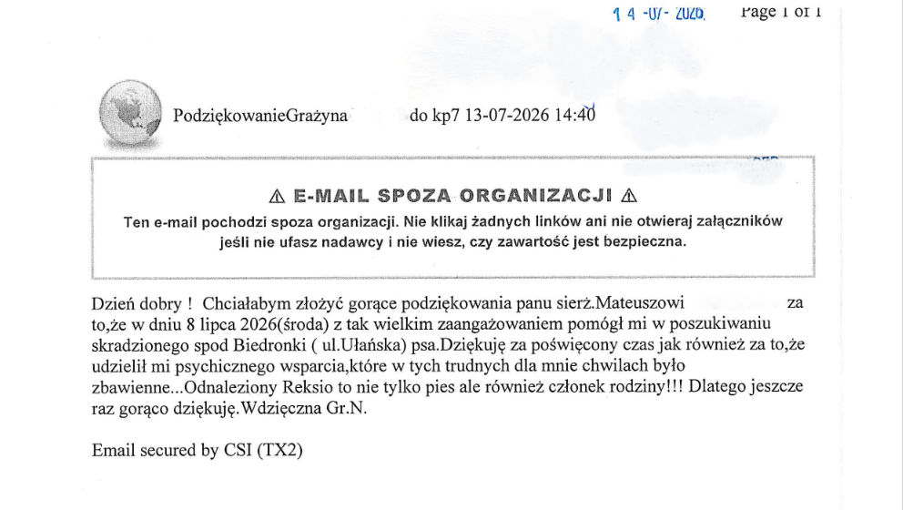treść podziękowań