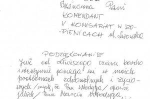 na zdjęciu widać fragment listu do komendant komisariatu nr 5 w Katowicach
