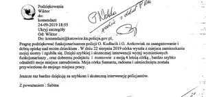 zdjęcie czarno-białe: skan podziękowania dla dzielnicowych