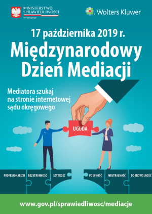 zdjęcie kolorowe:  plakat promujący Międzynarodowy Dzień Mediacji w Polsce