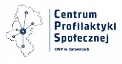 zdjęcie kolorowe: plansza z napisem Centrum Profilaktyki Społecznej KWP Katowice