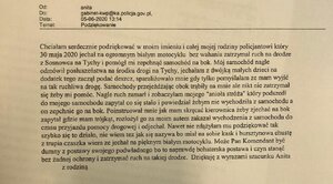 zdjęcie kolorowe: skan podziękowań dla policjanta katowickiej drogówki