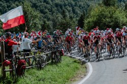 zdjęcie kolorowe: kolarze w wyścigu Tour de Pologne