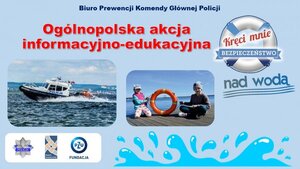 zdjęcie kolorowe: policyjna motorówka  na plakacie promującym konkurs plastyczno-filmowy pn. „Artystyczny przeWODNIK”