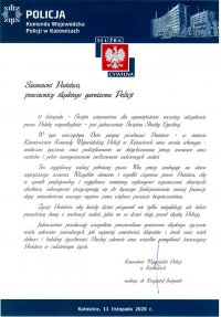 zdjęcie kolorowe: List Komendanta Wojewódzkiego Policji w Katowicach skierowany do pracowników służby cywilnej