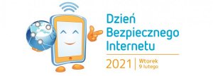 zdjęcie kolorowe: infografika przedstawiająca tablet i napis o treści: Dzień Bezpiecznego Internetu 9 lutego 2021 roku