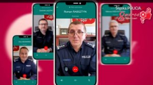 zdjęcie kolorowe: na 4 wyświetlaczach telefonów komórkowych wizerunki Komendanta wojewódzkiego Policji w Katowicach i jego Zastępców