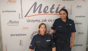 Zdjęcie kolorowe: podkom. Adrianna Mazur i mł. asp. Agnieszka Krzysztofik podczas konferencji online