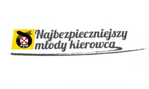 zdjęcie kolorowe: logo konkursu „Najbezpieczniejszy młody kierowca” przedstawiający na zółtym tle znak graficzny z napisem PZM i napis o treści „Najbezpieczniejszy młody kierowca”