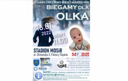 zdjęcie kolorowe: plakat promujący charytatywny bieg i marsz nordic walking dla Olka