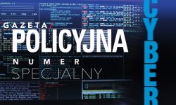 zdjęcie kolorowe: okładka Gazety Policyjnej na granatowym tle białe napisy o treści: Gazeta Policyjna- Wydanie Specjalne - Cyberprzestępczość