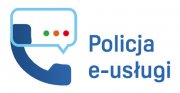 zdjęcie kolorowe: grafika przedstawiająca słuchawkę telefonu stacjonarnego oraz napis o treści Policja e-usługi