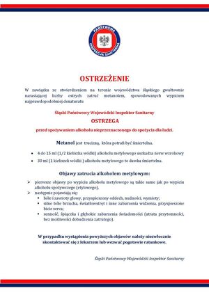 zdjęcie kolorowe: plakat Państwowa Inspekcja Sanitarna ostrzeżenie