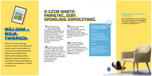 zdjęcie kolorowe: infografika przedstawiająca fotel, przewróconą doniczkę z której wysypała się ziemia, przekręcony obrazek na ścianie i porady jak ustrzec się przed włamaniem