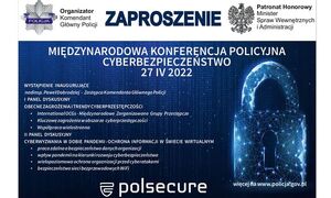 zdjęcie kolorowe: grafika na ciemnym tle treść zaproszenia na POLSECURE 2022: międzynarodowe targi i konferencja dotycząca bezpieczeństwa publicznego