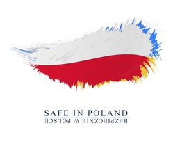 zdjęcie kolorowe: znak graficzny w kształcie piórka nawiązujący do kolorów flagi Polski i Ukrainy