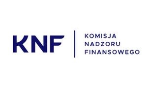 zdjęcie kolorowe: grafika na białym tle granatowe napisy o treści KNF Komisja Nadzoru Finansowego