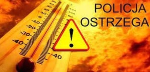 zdjęcie kolorowe: termometr do mierzenia temperatury powietrza i napis o treści: Policja ostrzega