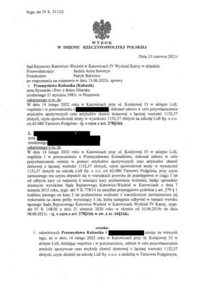 Skan przedstawiający treść wyroku Sądu Rejonowego Katowice-Wschód w Katowicach Sygn. akt IV K 311/22.