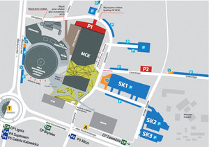 Kolorowa mapa przedstawiająca miejsca parkingowe w strefie kultury. Źródło: http://www.spodekkatowice.pl/pl/dojazd-i-parking/270/