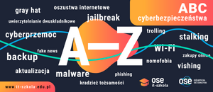 zdjęcie kolorowe: grafika na kolorowym tle umieszczono nazwe poradnika ABC Cyberbezpieczeństwa