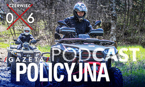 zdjęcie kolorowe: okładka Gazety Policyjnej wydanie czerwcowe przedstawiająca  policjanta jadącego quadem.