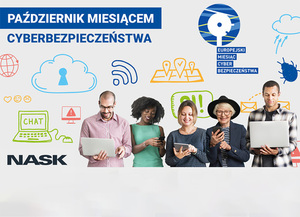 zdjęcie kolorowe: plakat informujący o 11. edycji Europejskiego Miesiąca Cyberbezpieczeństwa (ECSM). Kampania organizowana przez agencję ENISA z inicjatywy Komisji Europejskiej