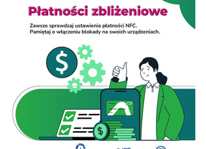 zdjęcie kolorowe: plakat przedstawiający płatności zbliżeniowe
