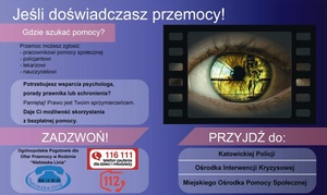 zdjęcie kolorowe: ulotka informująca osoby doświadczającej przemocy gdzie mogą znaleźć dla siebie pomoc