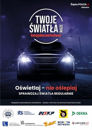 zdjęcie kolorowe: plakat promujący kampanię „Twoje światła – Nasze bezpieczeństwo