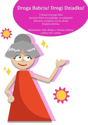 zdjęcie kolorowe: przedstawiające kartę z życzeniami na Dzień Babci i Dziadka stworzoną przez laureatkę konkursu Wiktorię Sztaflińską