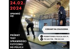 zdjęcie kolorowe: plakat zachęcający do skorzystania z toru przeszkód, dla osób starających się o przyjęcie do służby w policji