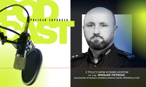 zdjęcie kolorowe: policjant na okładce podcastu