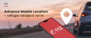 zdjęcie kolorowe: plakat informujący o aplikacji ratującej życie w razie wypadku Advance Mobile Location
