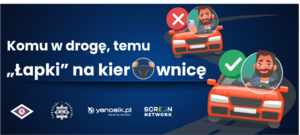 zdjęcie kolorowe: plakat promujący akcję: &quot;Łapki na kierownicę&quot;