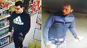 Zdjęcie kolorowe: dwóch mężczyzn podejrzewanych o włamanie do samochodu, kradzież portfela i płatność cudzą kartą
