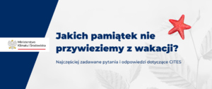 zdjęcie kolorowe: plakat z napisem o treści: Ministerstwo Klimatu i Środowiska. Jakich pamiątek nie przywieziemy z wakacji?