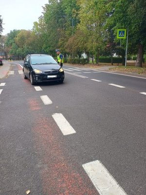 Zdjęcie kolorowe, funkcjonariusz badający trzeźwość