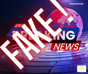 zdjęcie kolorowe: plakat przestrzegający przed fake news